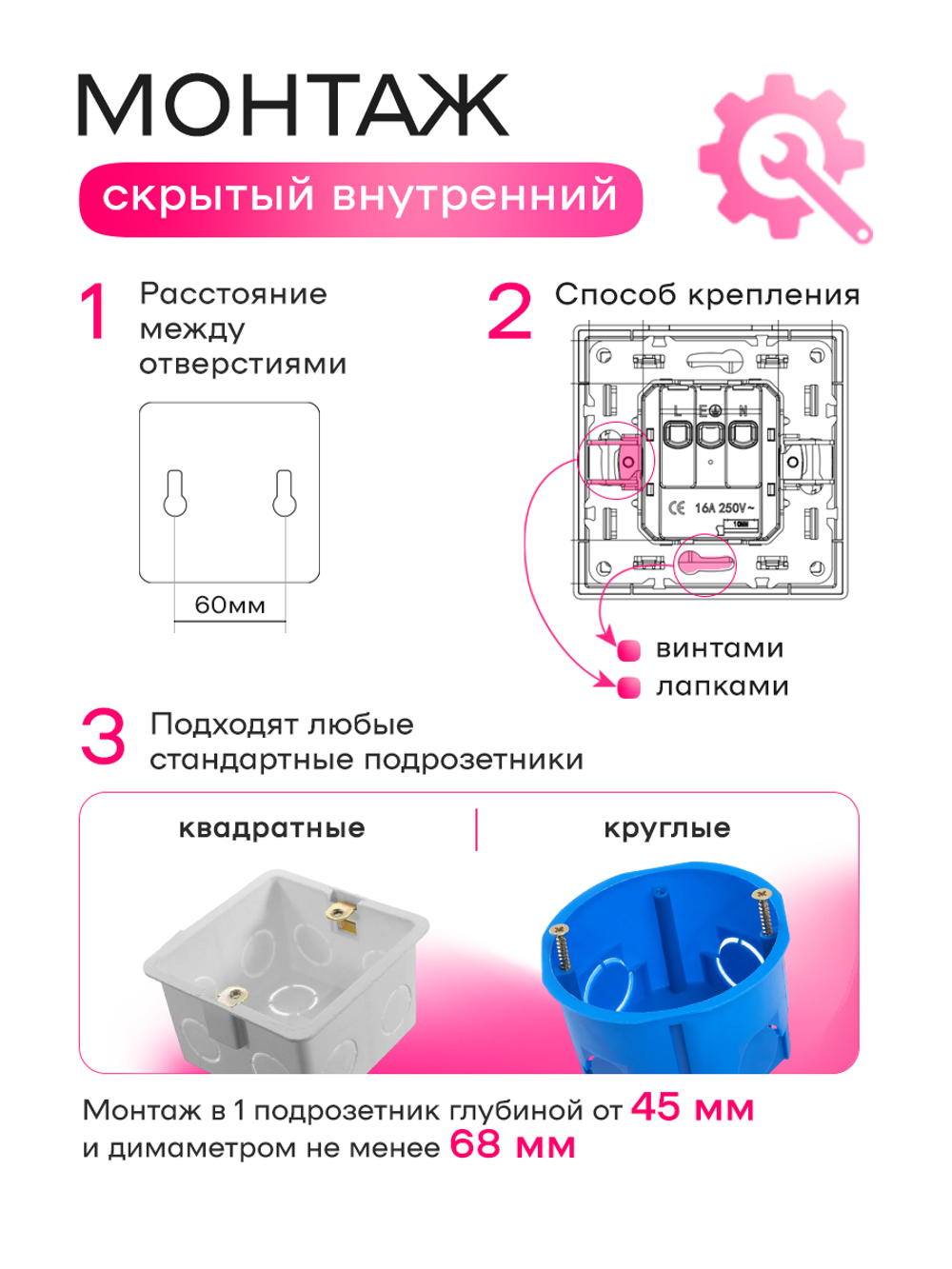 Розетка внутренняя четверная с заземлением серая