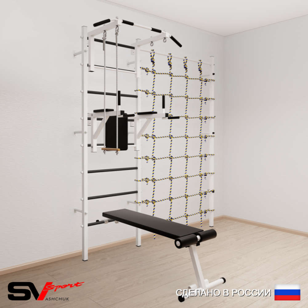 Шведская стенка Sv Sport усиленная 6830 (Турник стандарт/Брусья/Скамья/Трапеция/Канатный лаз)