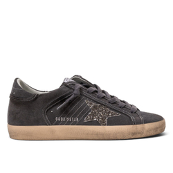 Women’s Super-Star in grey suede with a glitter star