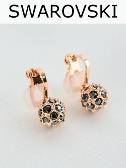 Клипсы Черные шарики с кристаллами Swarovski