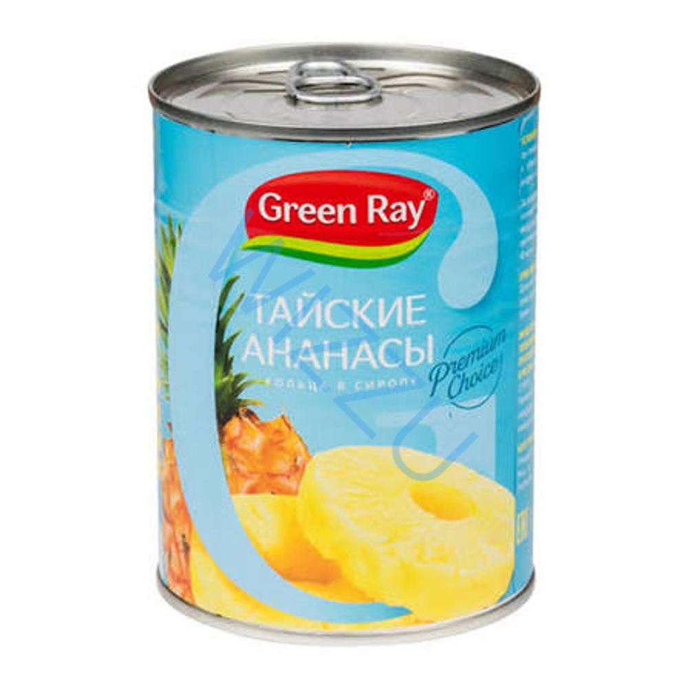 Ананасы Тайские GREEN RAY кольца в сиропе ж/б 850г