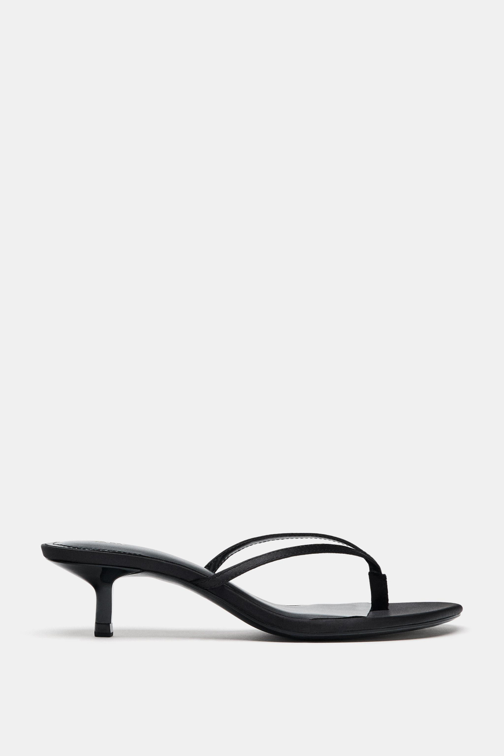 ZARA АТЛАСНЫЕ БОСОНОЖКИ НА КАБЛУКЕ KITTEN, ЧЕРНЫЙ