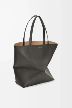 Loewe Сумка-тоут XL Puzzle Fold из блестящей телячьей кожи, темно-серый