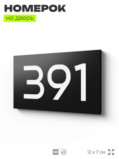 Номер на дверь 391, табличка на дверь для офиса, квартиры, кабинета, аудитории, склада, черная 120х70 мм, Айдентика Технолоджи