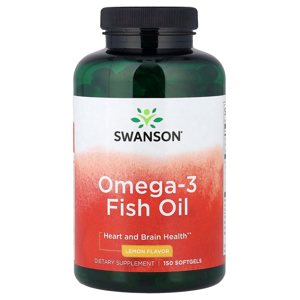 Swanson Vitamins, Рыбий жир с омега-3, лимон, 150 капсул