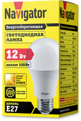 Лампа светодиодная Navigator A60 220V Е27 12W 2700K груша 23182