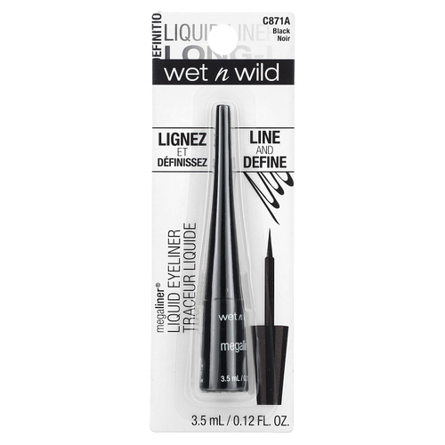 wet n wild, Жидкая подводка для глаз MegaLiner, C871A, черная, 3,5 мл (0,12 жидк. Унции)