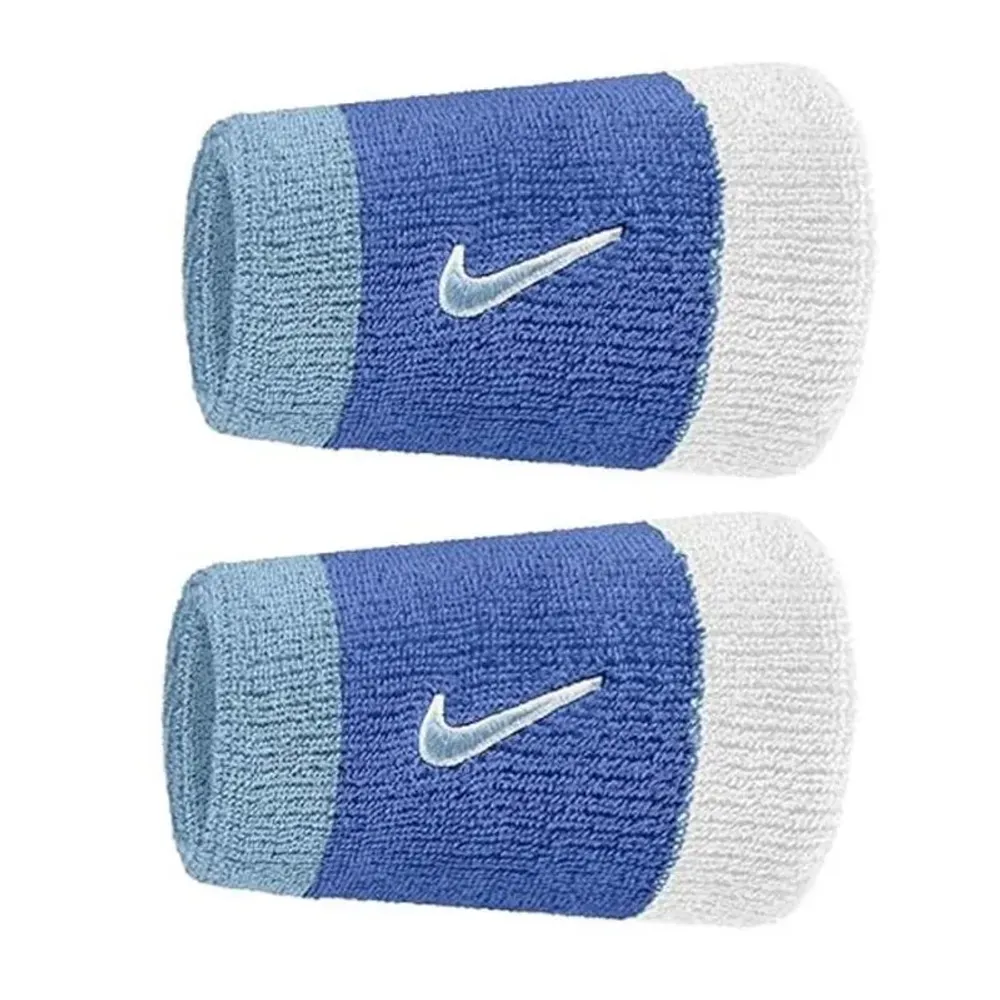 Напульсник теннисный Nike Swoosh Double Wide 2P - white/blue/light blue