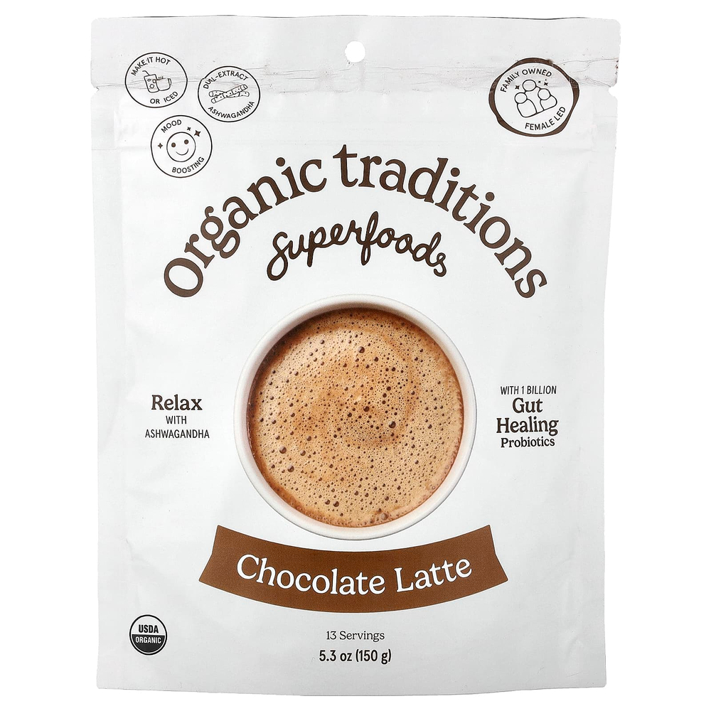 Organic Traditions, Superfoods, латте с шоколадом, 150 г (5,3 унции)
