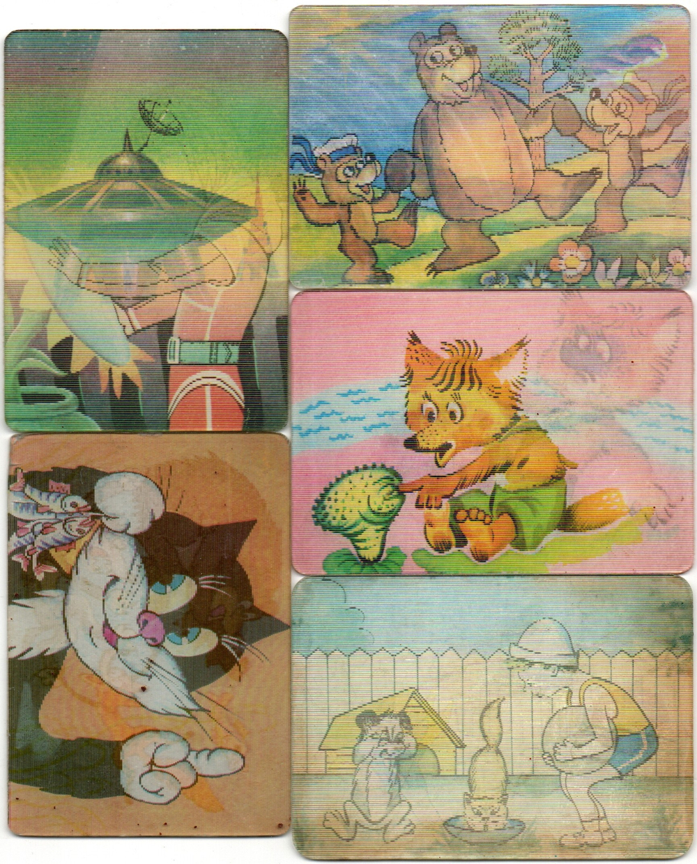 №153 Набор из 5 переливных (стерео) Календариков . Мультфильмы СССР 1988, 1989 гг.