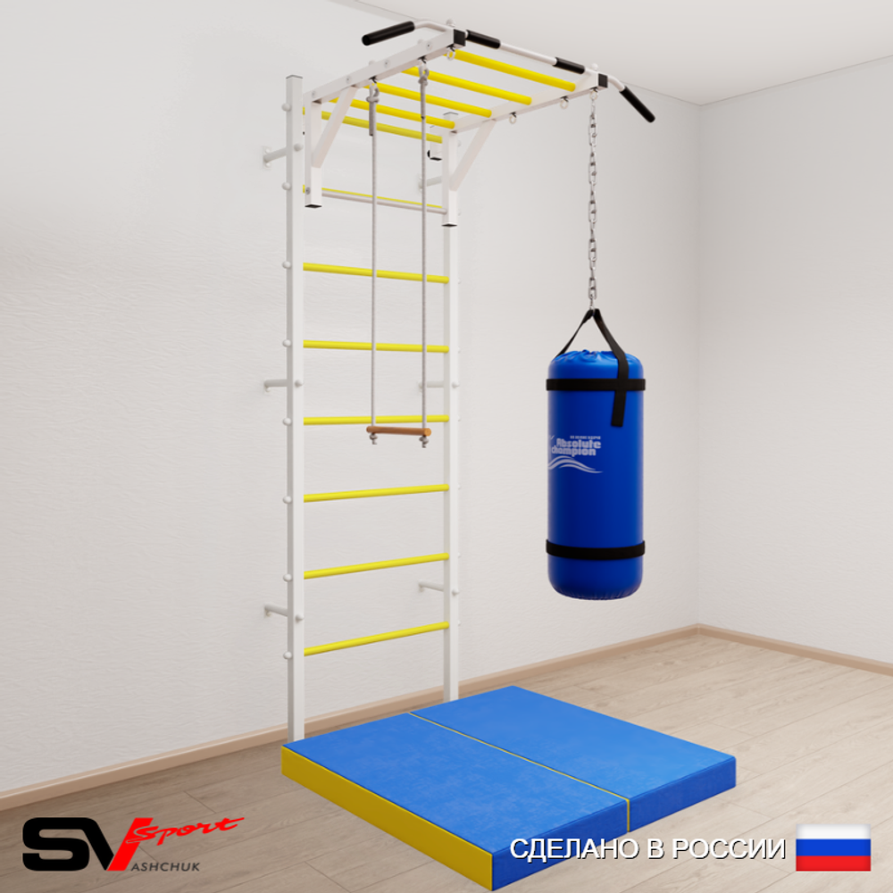 Шведская стенка Sv Sport усиленная 6327 (Турник рукоход/Трапеция/Цепь/Мешок 30кг/Мат 1м)