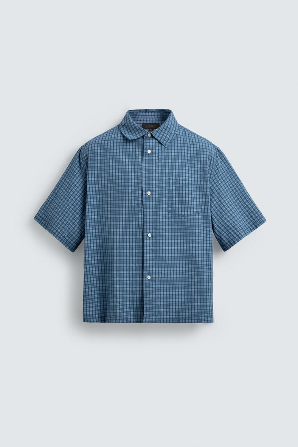 ZARA РУБАШКА В КЛЕТКУ BOXY FIT, СИНИЙ