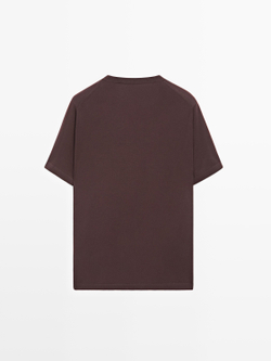 Massimo Dutti Хлопковая футболка с коротким рукавом, бургунди