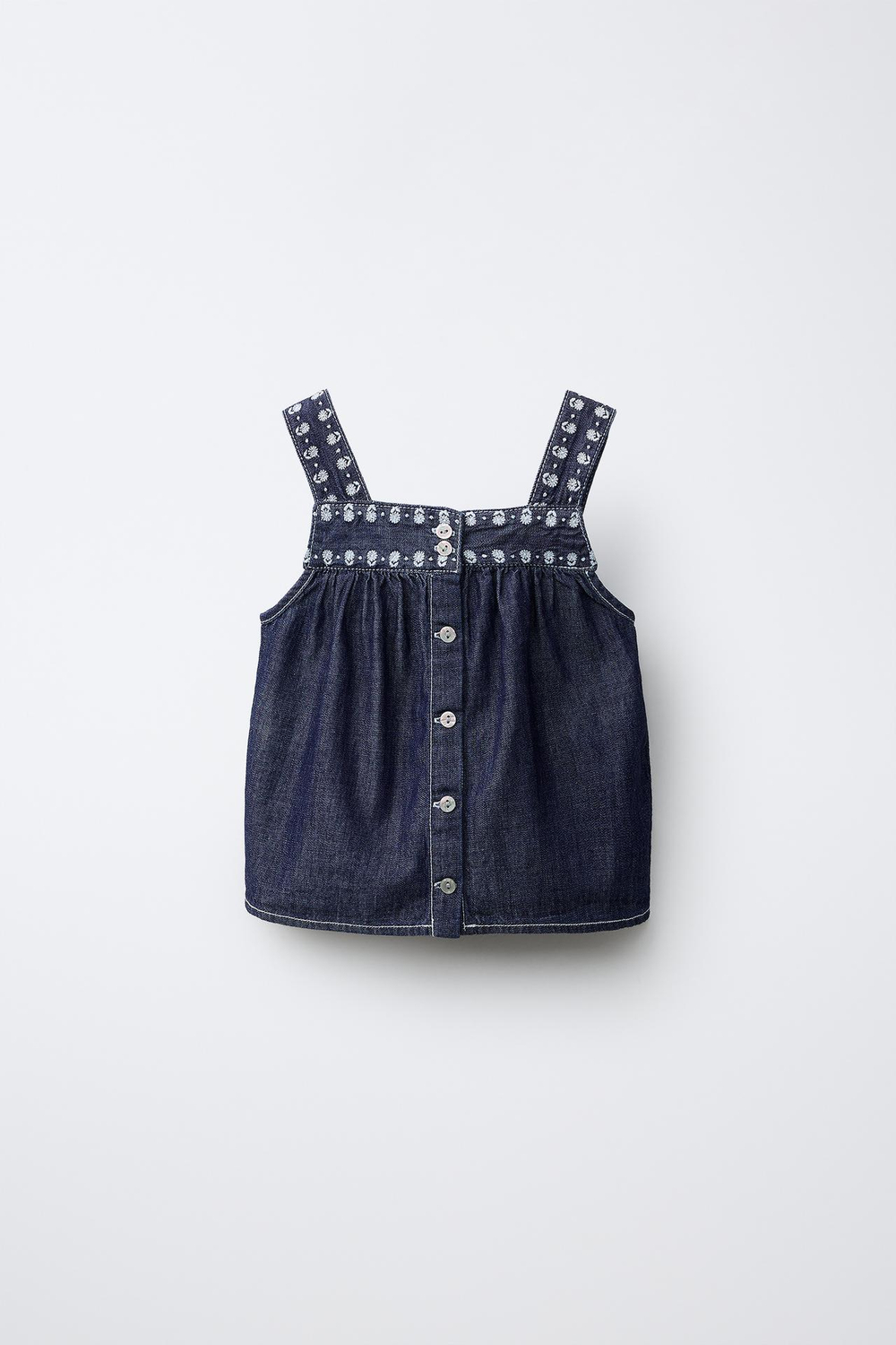ZARA ТОП ИЗ ДЕНИМА С ЦВЕТОЧНОЙ ВЫШИВКОЙ, СИНИЙ