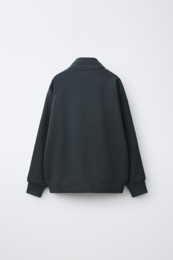 ZARA КОМПЛЕКТ ИЗ ТОЛСТОВКИ НА МОЛНИИ И БРЮК WIDE LEG С ЛАМПАСАМИ, СИНИЙ