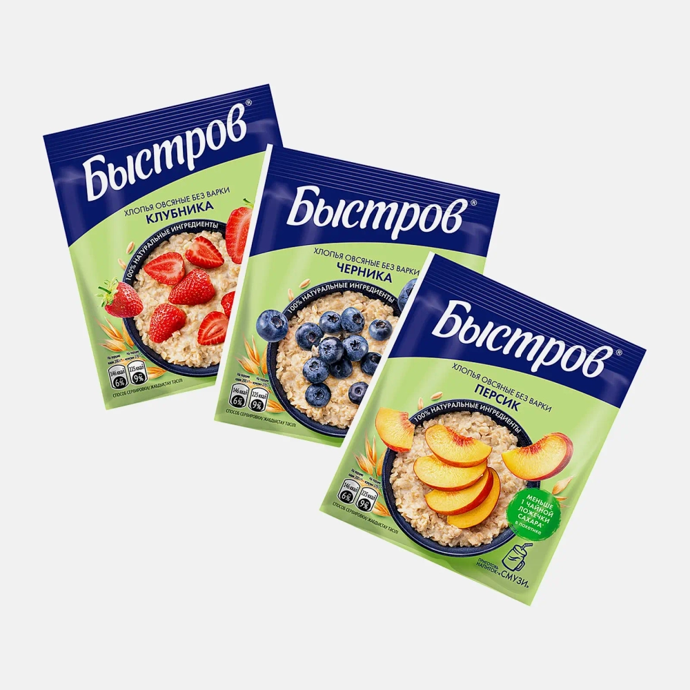Каша Быстров Овсяная без варки Ассорти 6пак*40г