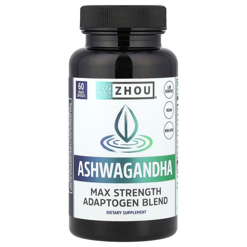 Zhou Nutrition, Ашваганда, максимальная эффективность, 1200 мг, 60 растительных капсул