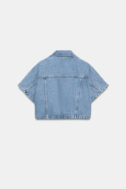 ZARA КОРОТКАЯ ДЖИНСОВАЯ РУБАШКА Z1975, ВЫЦВЕТШИЙ СИНИЙ