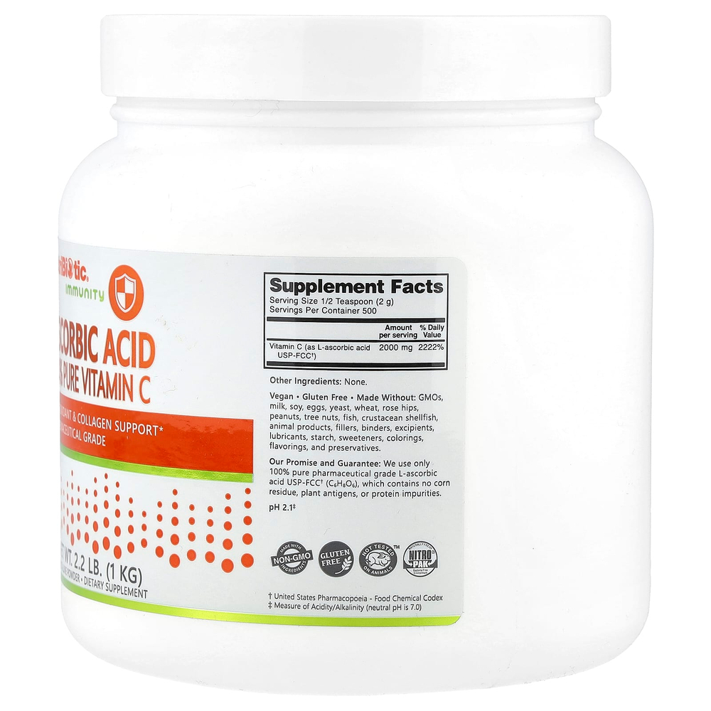NutriBiotic, Immunity, аскорбиновая кислота, 100% чистый витамин C, кристаллический порошок, 1 кг (2,2 фунта)