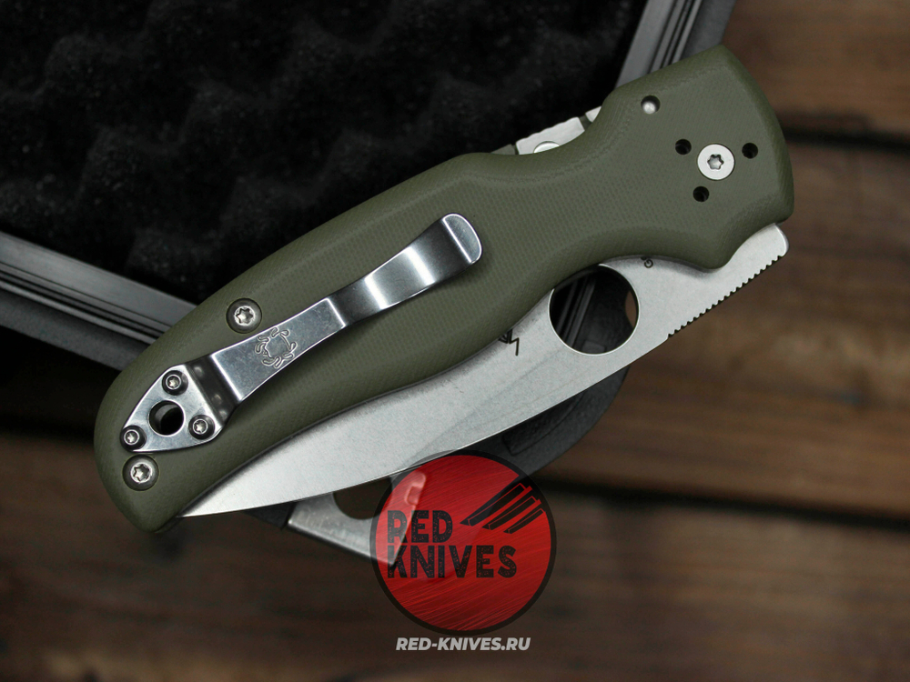 Нож Spyderco Shaman FS - рукоять зеленый OD G10, клинок серрейтор