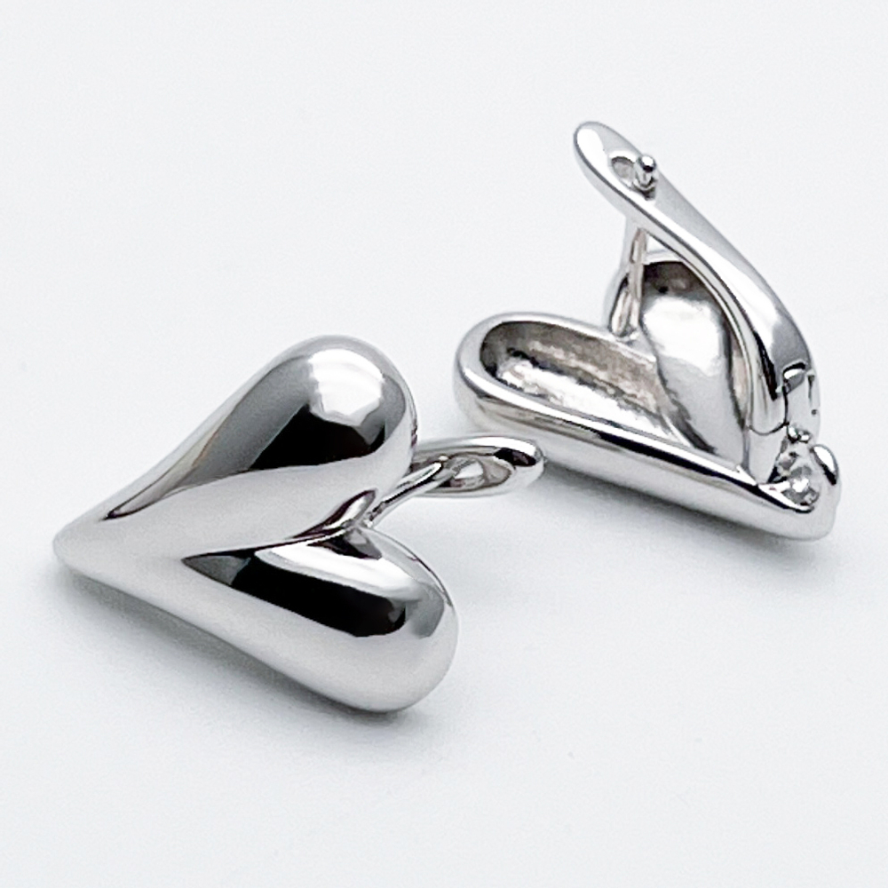 Ювелирные швензы Сердце с родиевым покрытием, размер 18*14 мм, цена за пару