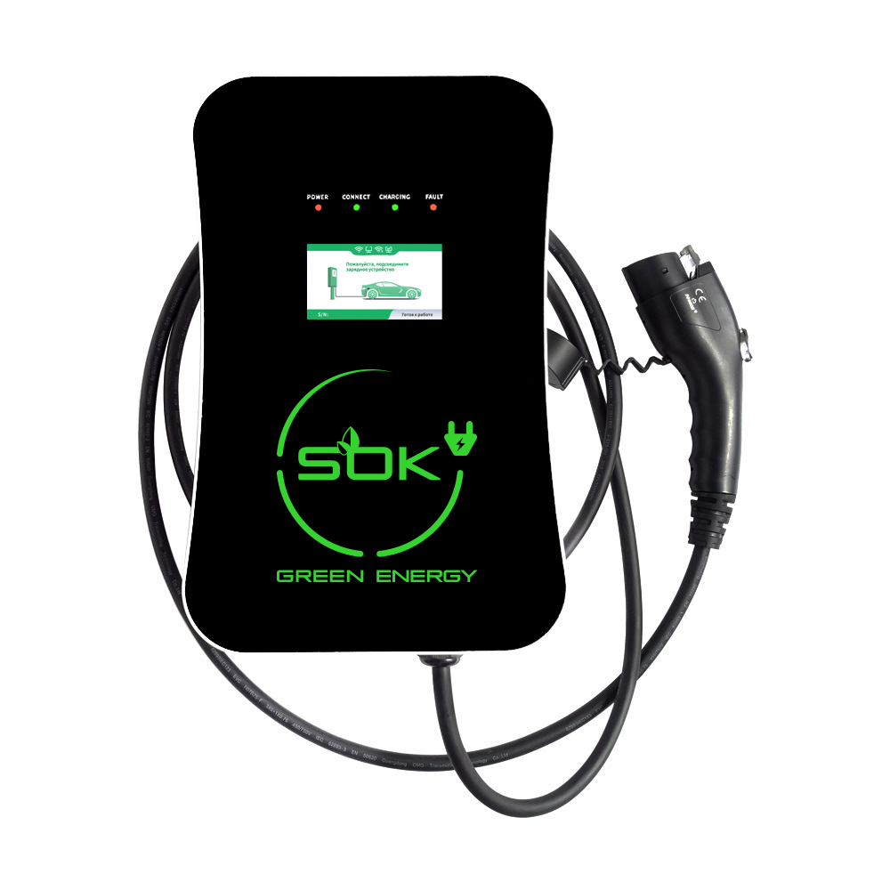 Зарядная станция S’OK Green Energy M3W Series Wallbox EV Charger SM3W32232542-7wf, 3-phase, 22kw (32a/ 380v), OCPP 1.6J, RFID, WiFi, LAN, уровень защиты IP54, кабель 7.5м