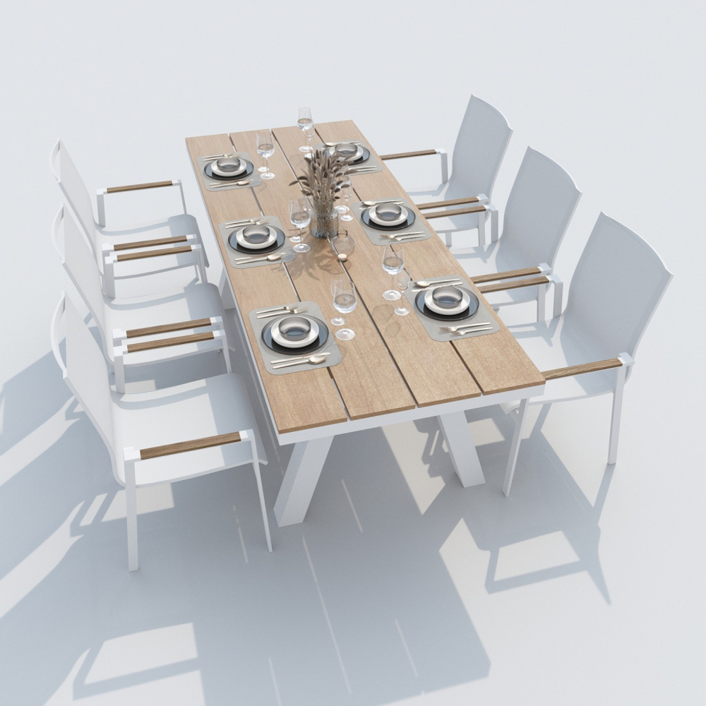 Обеденная группа Ideal Patio МИРРА СОЛА каркас белый, стол поливуд 220, текстилен белый