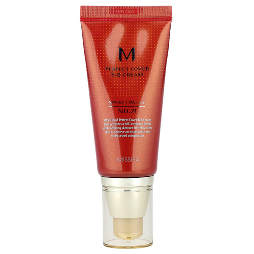 Missha, M Perfect Cover, BB-крем, SPF 42 PA+++, оттенок 21 светло-бежевый, 50 мл (1,7 унции)