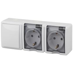 Блок две розетки + выключатель ЭРА Эксперт 11-7403-01 IP54 16A-10AX-250В ОУ белый | Эра Эксперт
