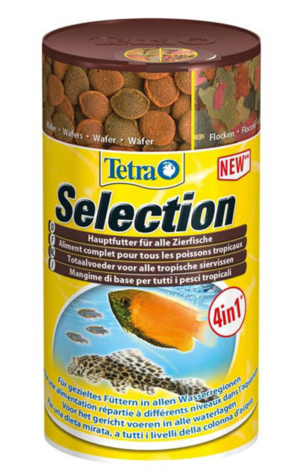 Корм для рыб TetraSelection, 4 вида (хлопья, чипсы, гранулы, микс) д/всех видов рыб 250 мл.
