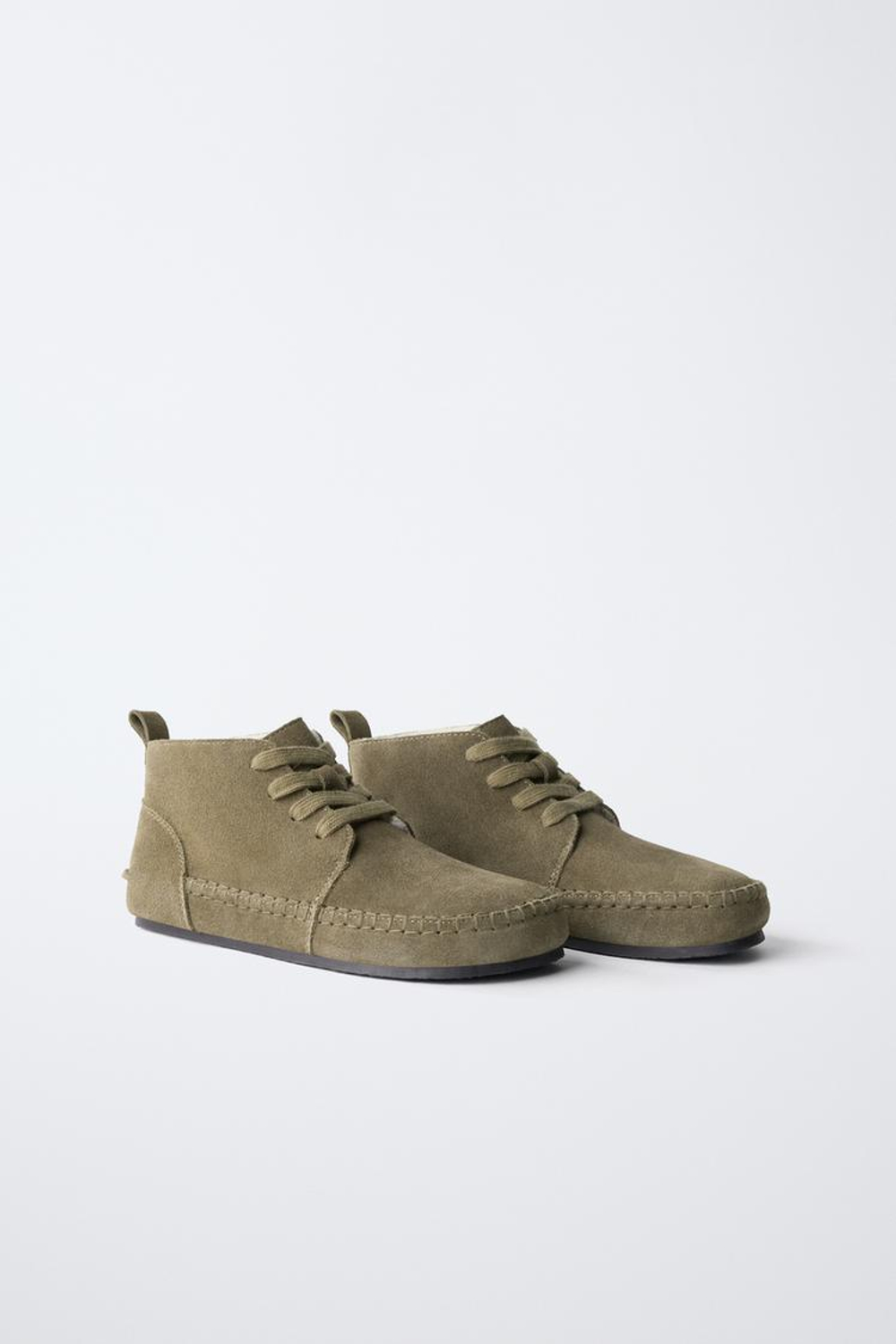 ZARA КОЖАНЫЕ БОТИНКИ BAREFOOT НА ПОДКЛАДКЕ, ЗЕЛЕНЫЙ