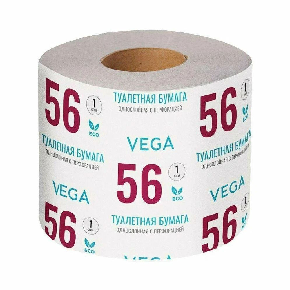 Туалетная бумага "VEGA" 1-слойная, с втулкой (48шт) С перфорацией и тиснением