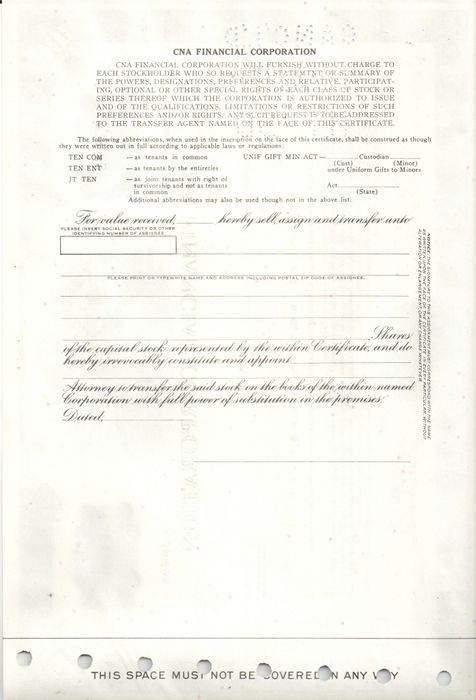Акция CNA FINANCIAL CORPORATION 1973-1974 США Акция CNA FINANCIAL CORPORATION 1973-1974 США