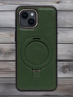 Business style чехол из кожи для IPHONE 15 с кольцом-подставкой и бархатной подкладкой