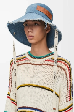 Loewe Шляпа из джинсовой и телячьей кожи, джинсовый синий