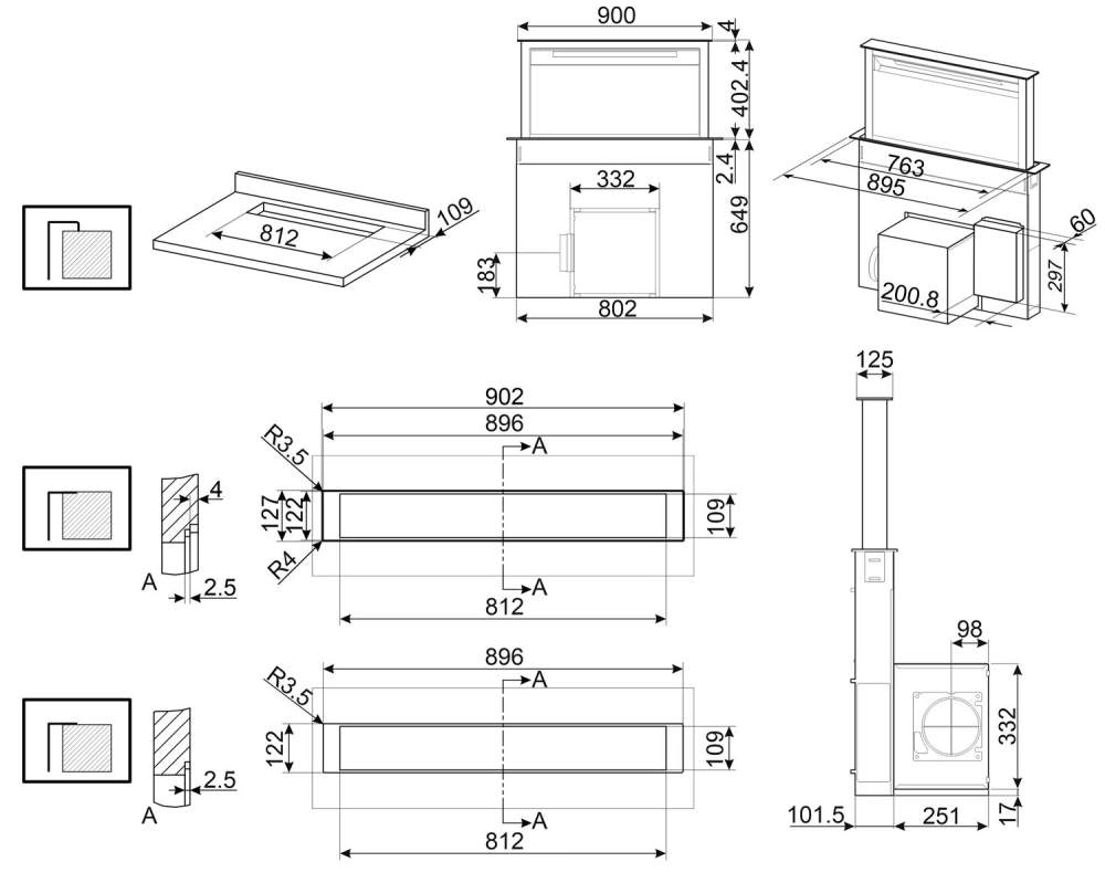 Встраиваемая вытяжка Smeg KDD90CNE2