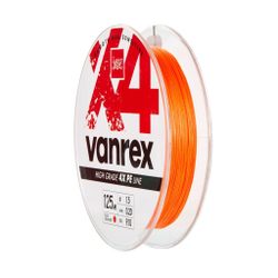 Леска плетёная Lucky John Vanrex х4 BRAID Fluo Orange 125 м, 0,20 мм