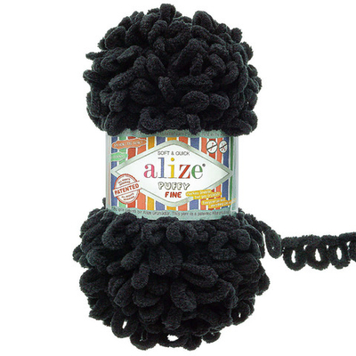 Пряжа Alize (Ализе) Puffy Fine / уп.5 мот. по 100 г, 14 м, 60 черный