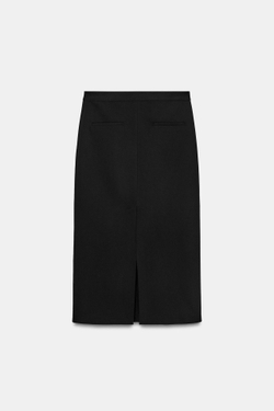 ZARA ЮБКА МИДИ С РАЗРЕЗОМ, ЧЕРНЫЙ