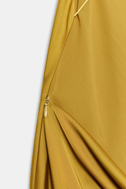 ZARA АТЛАСНОЕ ПЛАТЬЕ МИДИ С ОТКРЫТОЙ СПИНОЙ, ЗОЛОТИСТЫЙ