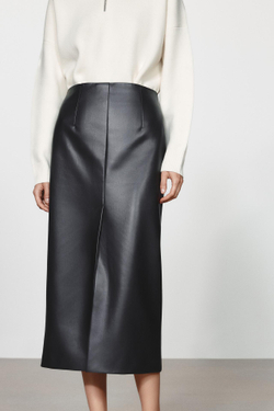 ZARA ПРЯМАЯ ЮБКА ПОД КОЖУ ZW COLLECTION, ЧЕРНЫЙ