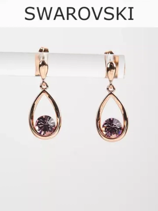 Серьги-капли Белла с розовыми кристаллами Swarovski