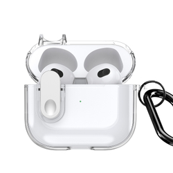 Прозрачный чехол с белой кнопкой для наушников AirPods 3, серия PECL Series от Dux Ducis, в комплекте с карабином