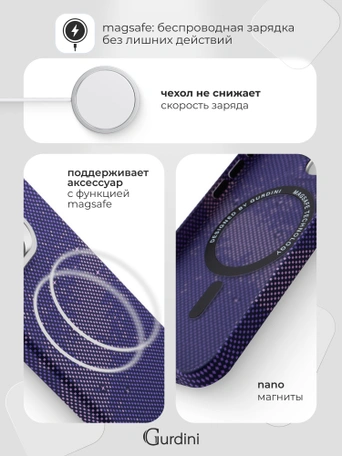 Чехол накладка iPhone 16 Pro 6.3" Gurdini Carbon Design (Magsafe &amp; Lense holder) Galaxy Purple