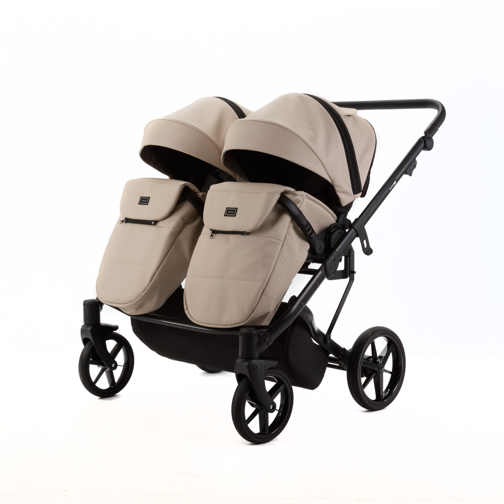 Детская универсальная коляска Adamex LEO DUO Deluxe (2в1) DUO-SA7 - Светло-бежевая экокожа