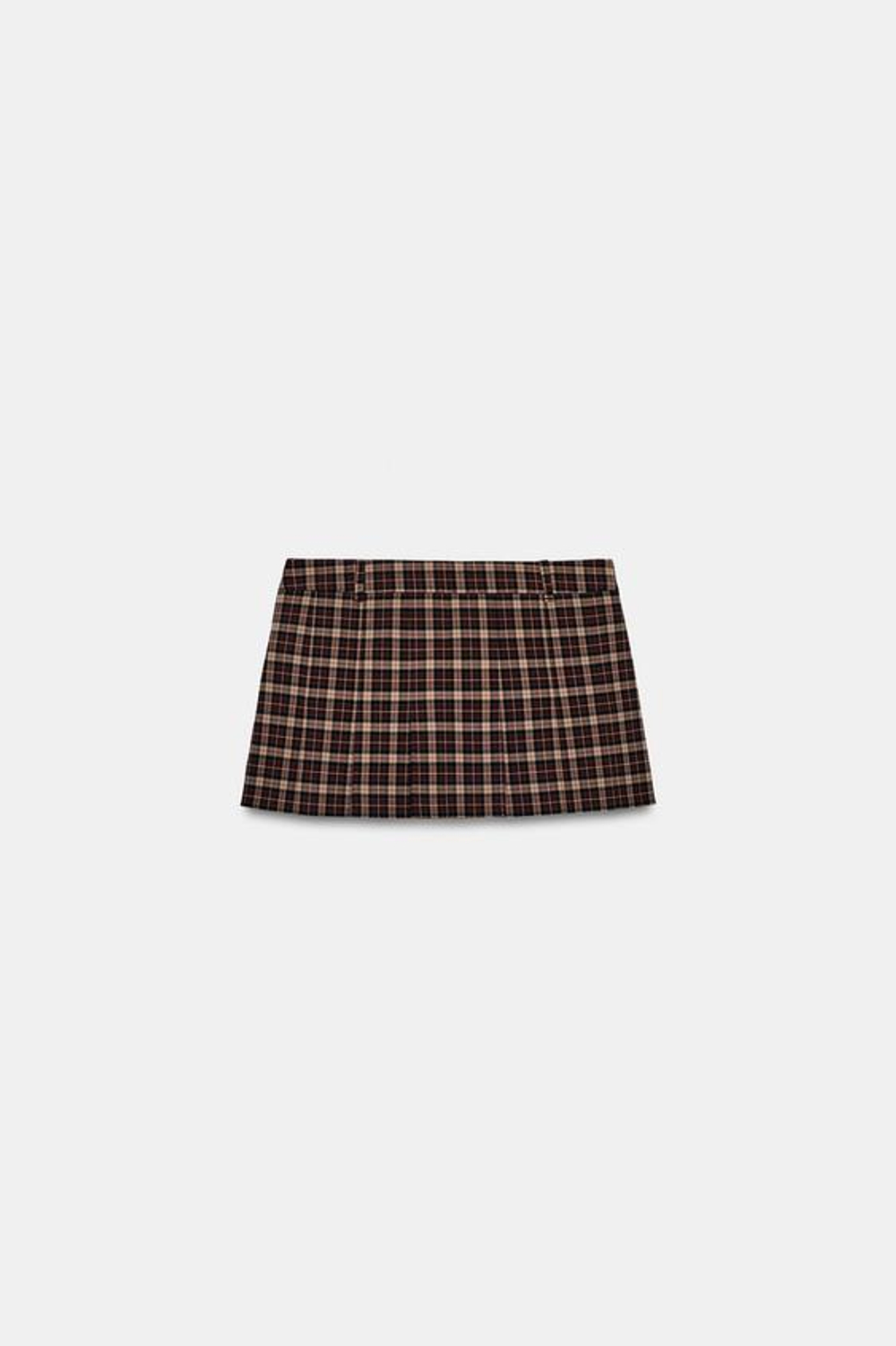 ZARA ЮБКА-ШОРТЫ В КЛЕТКУ СО СКЛАДКАМИ, ГРАНАТОВЫЙ