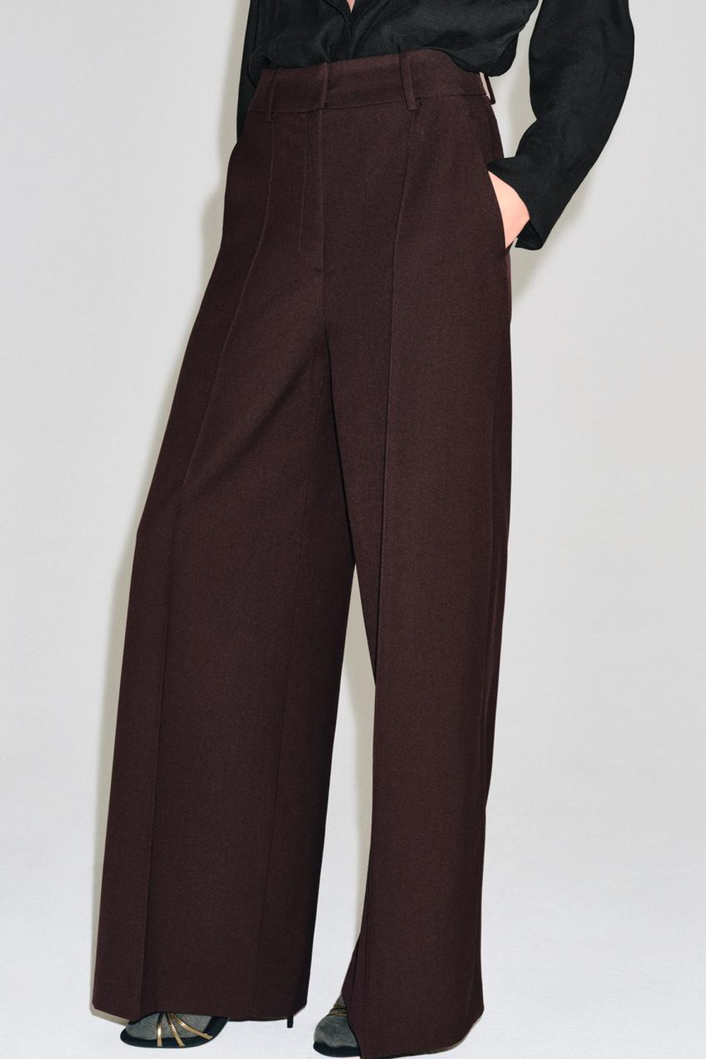 ZARA ШИРОКИЕ БРЮКИ — ZW COLLECTION, БУРГУНДИ