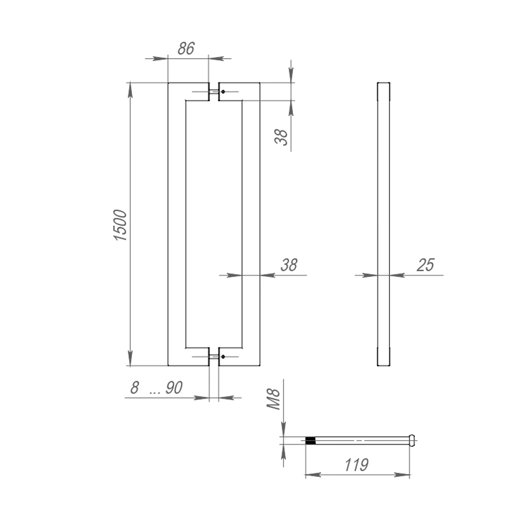 Ручка-скоба PULL.PH38/1500.26 INOX 304 (PH-26-38/1500-INOX) BLACK