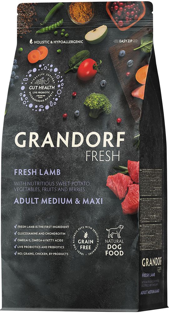 Grandorf Fresh 3кг Holistic Medium&amp;Maxi Lamb&amp;Sweet Potato Сухой корм для собак средних и крупных пород, свежее мясо ягненка с бататом