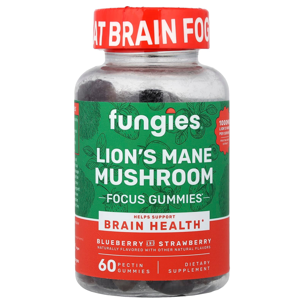 Fungies, Жевательные мармеладки с грибами из львиной гривы, голубика и клубника, 60 жевательных таблеток с пектином